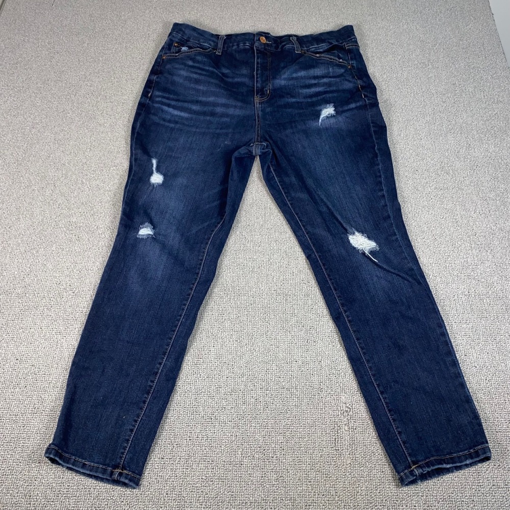 Terra & Sky Skinny Jeans Womens 18W Dark Wash Distressed High Rise Stretch Denim